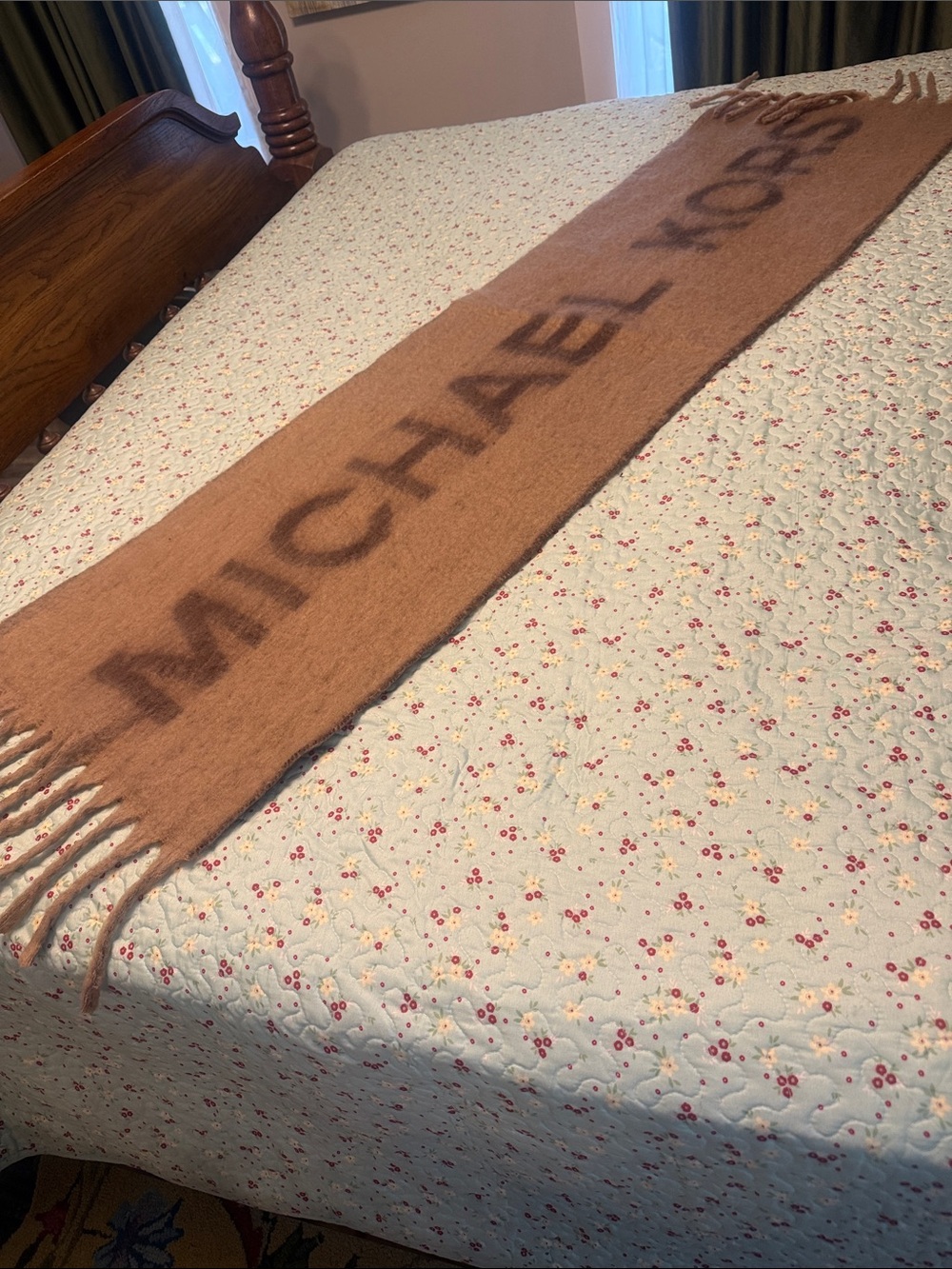Michael Kors Camel Logo Fringe Scarf Wrap